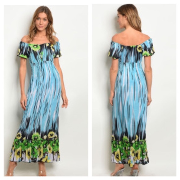 ⚡️FLORAL OFF THE SHOULDER SLIP MAXI DRESS M-L - Picture 3 of 8